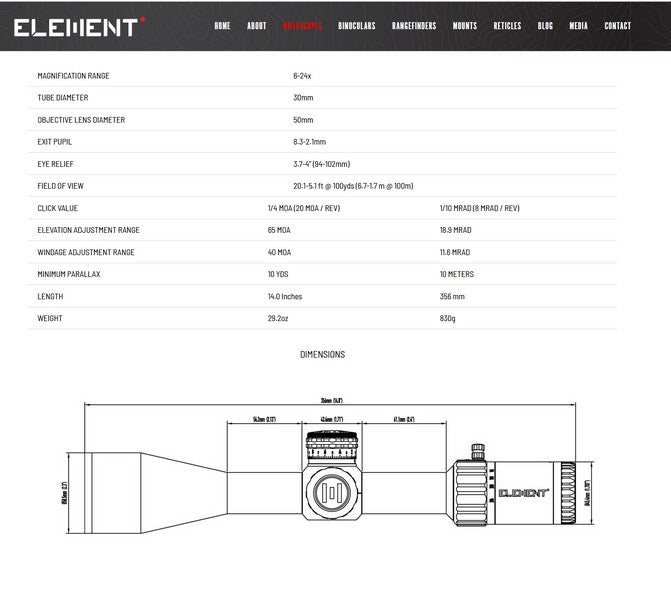 Element Optics Helix 6-24x50 FFP APR-2D MRAD